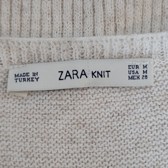 Zara Knit Long Sleeve Plunging V-neck Side Slit Sweater Dress in Oatmeal - Sz M - Picture 7 of 10